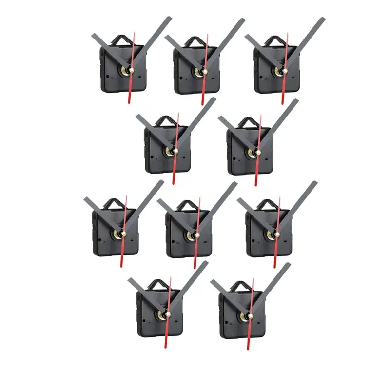 10 Pack Silent Quartz Clock Movement Mechanism Kit with 30 Clock Hands and 10 Sets of Mounting Accessories, DIY Wall Clock Repair Replacement Parts, Battery Operated, Black
