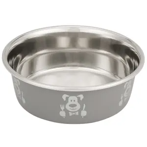 NEATER PETS Stainless Steel Dog Bowls for Food or Water, 16-64 oz - Fun Design, Matte Gray Finish