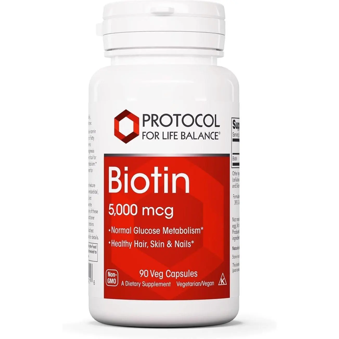 PROTOCOL FOR LIFE BALANCE Biotin 5,000mcg - Vitamin B7 Supplement - Hair, Skin, Nails Support - for Carb Metabolism & Cell Growth - Biotin Vitamin B Capsules - 90 Veg Caps