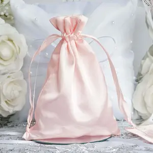 12 Pack 5"x7" Blush Satin Drawstring Wedding Party Favor Gift Bags, Drawstring Pouch Gift Bags