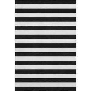 HomeRoots 3x5 ft. Black & Ivory Striped Transitional Polyester Fiber Area Rug, Machine-Made Washable Flat Pile Rectangle, UV-Protected for Living Room Decor, Durable Area Rugs