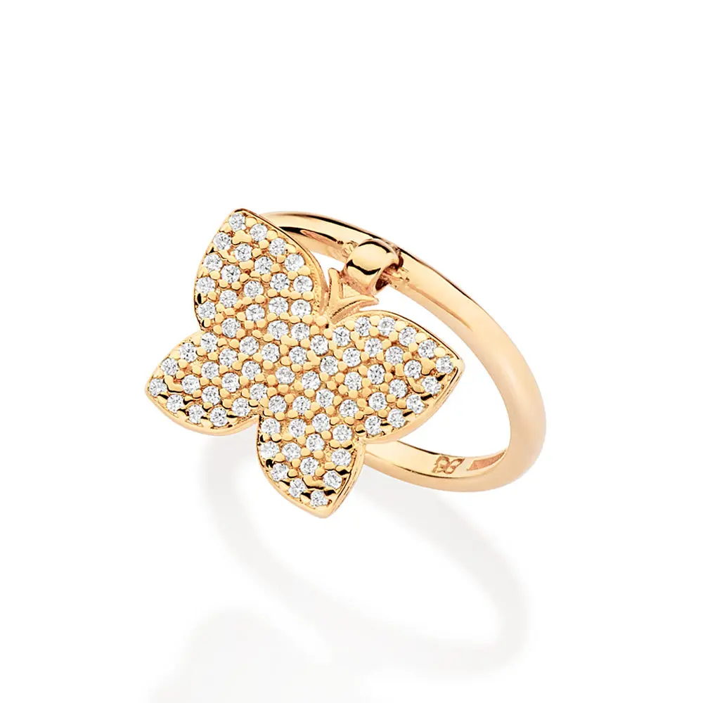 Rommanel - 18K Gold-Plated Fully Studded Butterfly Ring - Hypoallergenic Everyday Jewelry