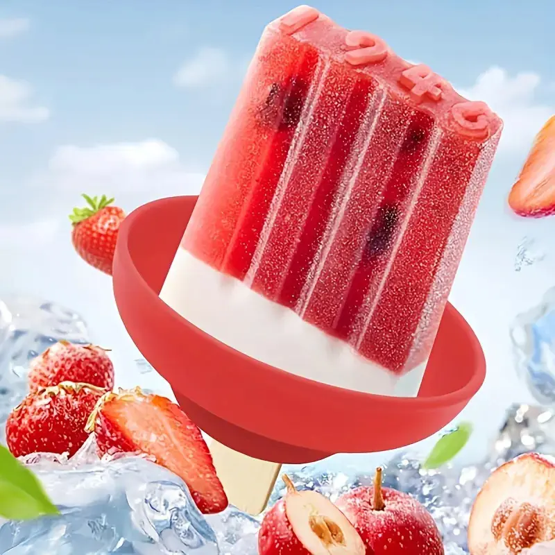 Portable Kids Ice Cream Cone Holder Set of 4, Silicone Leak-Proof Popsicle Stand with Drip Catcher, Reusable Summer Ice Pop Tray for Travel Picnic, Dishwasher Safe