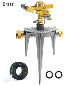 Morvat Lawn Water Hose Sprinkler, Brass Head & Solid Aluminum Stake, 360 Turn