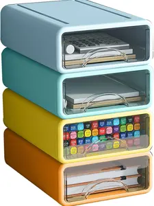 Desk Organizer with Drawers, Stackable Storage Drawers with Compartments Desktop Organization for Office Supplies, Makeup, Pencils, Tape, Erasers, Paperclips, Chargers (4 Pack)