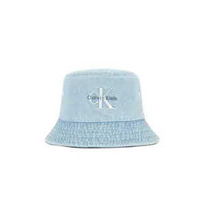 Calvin Klein Monologo Embroidery Denim Bucket Hat in Light Wash Denim