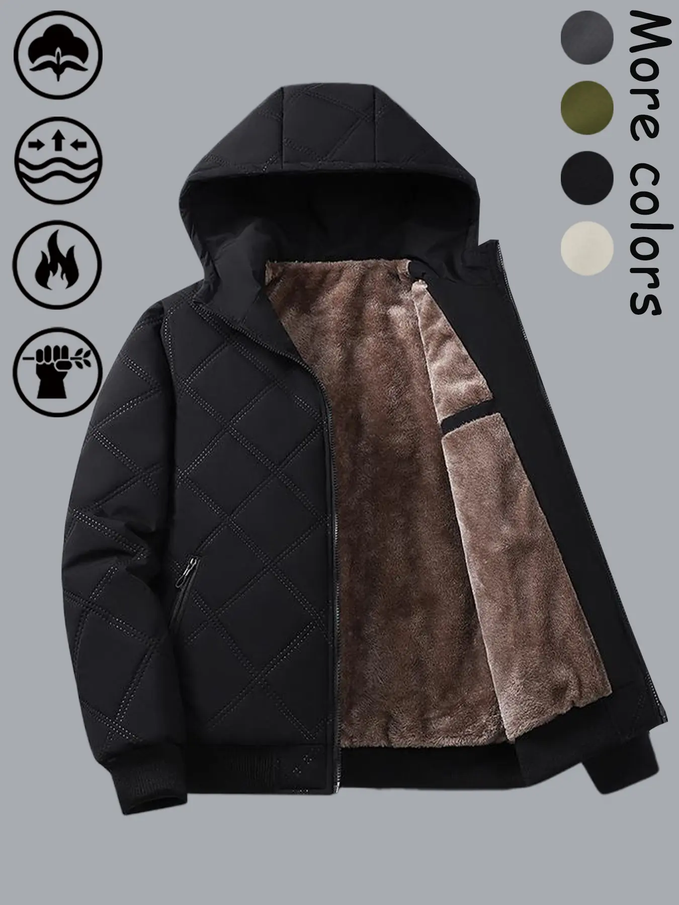 Men's Waterproof Ski Jacket, Windproof Outdoor Mountain Park Down Coat, Hooded Fleece Warm Winter Outerwear for Hiking & Snowboarding, Thermal Lined Outerwear