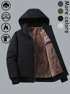 Men's Waterproof Ski Jacket, Windproof Outdoor Mountain Park Down Coat, Hooded Fleece Warm Winter Outerwear for Hiking & Snowboarding, Thermal Lined Outerwear