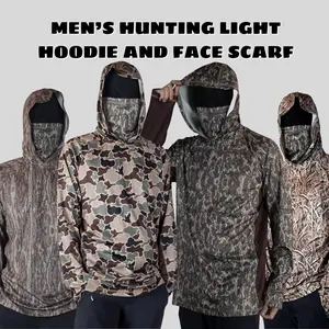Combo Men’s Duck Hunting Camo Light Hoodie and Face Scarf – Quick-Dry - UV Protection Shirt with Pockets – Lightweight Gift for Him