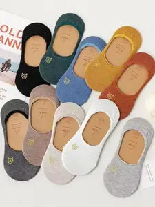 Women's 10 Pairs Cartoon Cat Print Invisible Socks, Non-slip Ankle Socks, Basic Multi-pack Soft and Comfort Breathable Knit Crew Socks, Socks Set