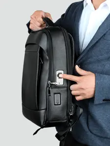 Men's Expandable Laptop Backpack, Fingerprint Lock Anti-Theft Shoulder Bag, Waterproof Business Commute Travel Backpack, All Seasons