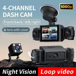360° 4 Channel Car Dash Cam, Automotive Dashcam, Dashcam Camera Dvr, 1080P HD Front Rear Cameras, 2.4 Inch IPS Screen, Rechargeable Battery, 32GB Memory Card Included, Rear View Camera
