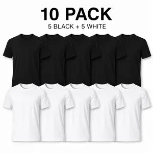 10-Pack $31.99 Men's Black T-Shirt, Basic Cotton T Shirts for Women Men, 2 Black 2 White Plain Crew Neck Tees, Unisex Casual Short Sleeve Tops, Oversized Everyday Shirt Set, Trendy Minimal Streetwear, Summer Layering Essentials