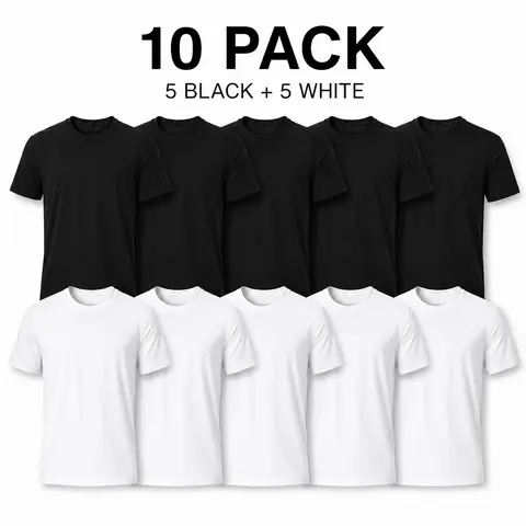 Men's Basic Cotton Tees 10-Pack ($34.99) - Vintage Retro Unisex Loose Soft Short-Sleeve Round Neck Drop-Shoulder Tops, Minimal Streetwear Clothing, Summer Layering Essentials (2 Black, 2 White, 6 Mixed Colors)
