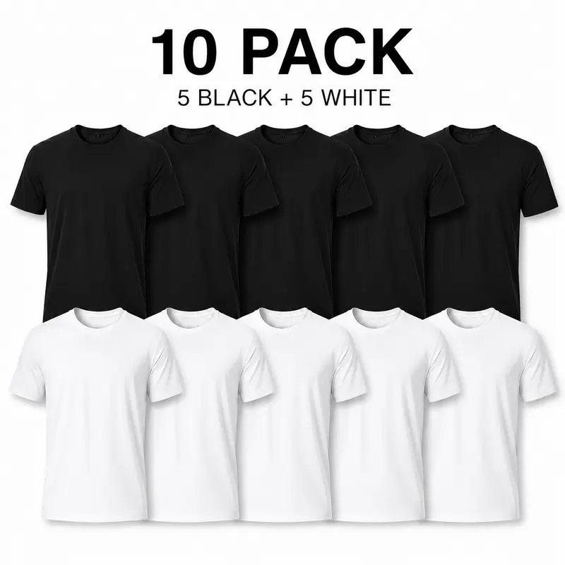 Men's Basic Cotton Tees 10-Pack ($34.99) - Vintage Retro Unisex Loose Soft Short-Sleeve Round Neck Drop-Shoulder Tops, Minimal Streetwear Clothing, Summer Layering Essentials (2 Black, 2 White, 6 Mixed Colors)