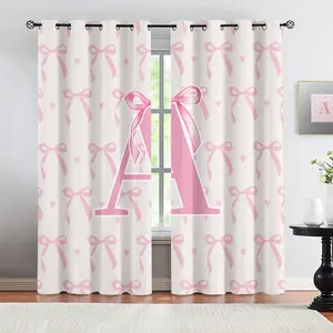 2Pcs Pink Romantic Ballet Bow Alphabet Blackout Curtains, 85% Light Blocking, Easy Open & Removable, for Home Dorm Hotel Room Decor, Perfect for Housewarming Birthday Christmas Gifts