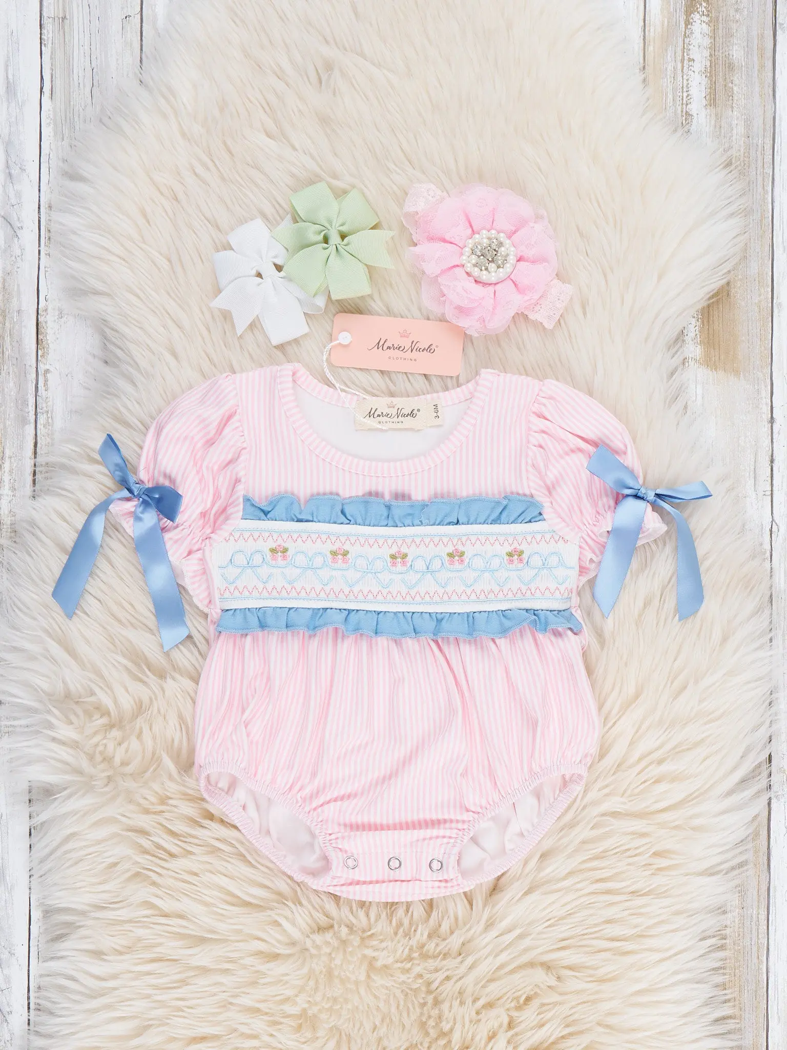 Dainty Bow Smocked Bubble Romper