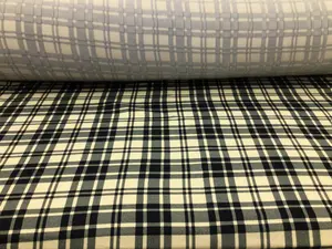 Double Brushed DTY Plaid Spandex Stretch Apparel Fabric Light Tan Black M311