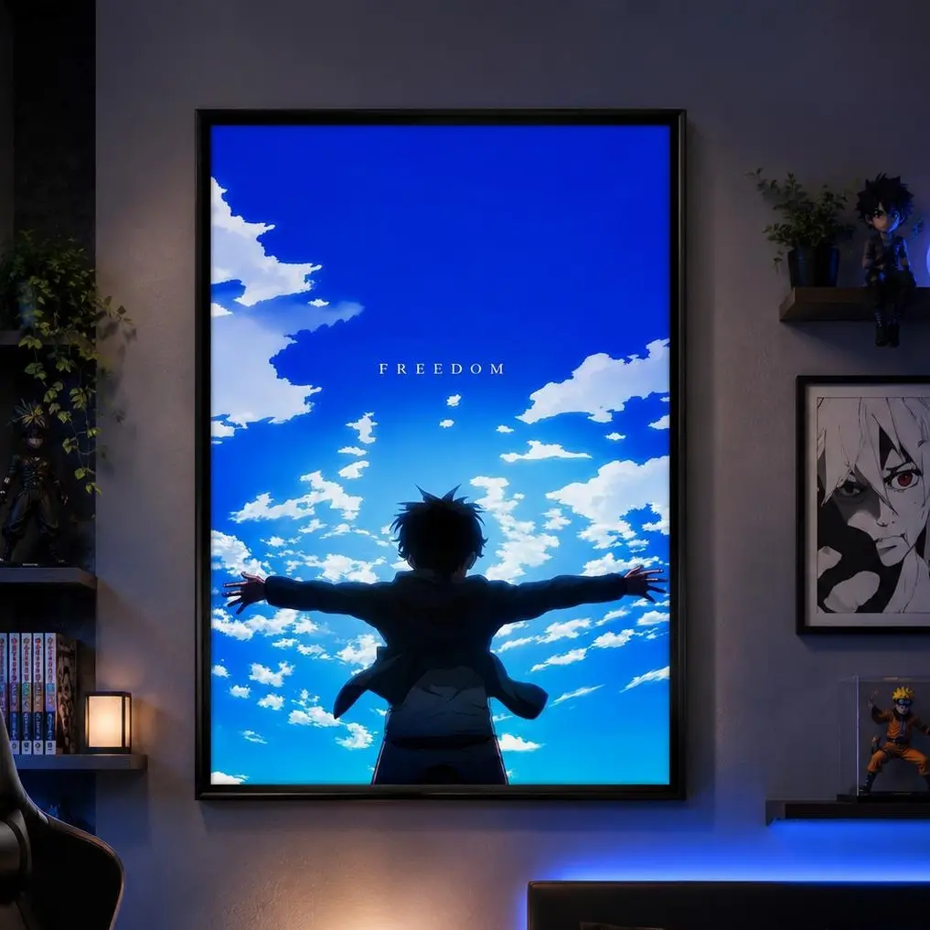 Attack On Titan AOT Illustration Poster, Wood Frame Decorative Anime Wall Art for Bedroom & Dorm Aesthetic, Eco-Friendly Materials, Fade-Resistant, Waterproof, UV-Protected, Vibrant Colors, Long-Lasting Decoration for Fans of Attack On Titan, Uv Resistant