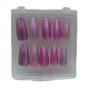 The Glam Box Experience Pink Cat’s Eye Press On Nails - Set of 10 Nails in various shades of pink color Rhinestone Square