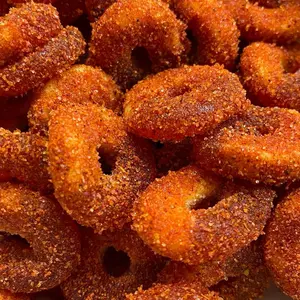 Ricks Chamoy/Chili Peach Rings Snack  9 ounces   Spicy Sour Gummy Candy Extreme Sour Candy Sour Candy Belts