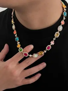 Elegant Sparkling Colorful Zirconia Chain Necklace for Women Men, Unisex Necklace, Luxury and Vintage Design , Casual Daily Wear Jewelry Gift, All Seasons Fashion Accessory