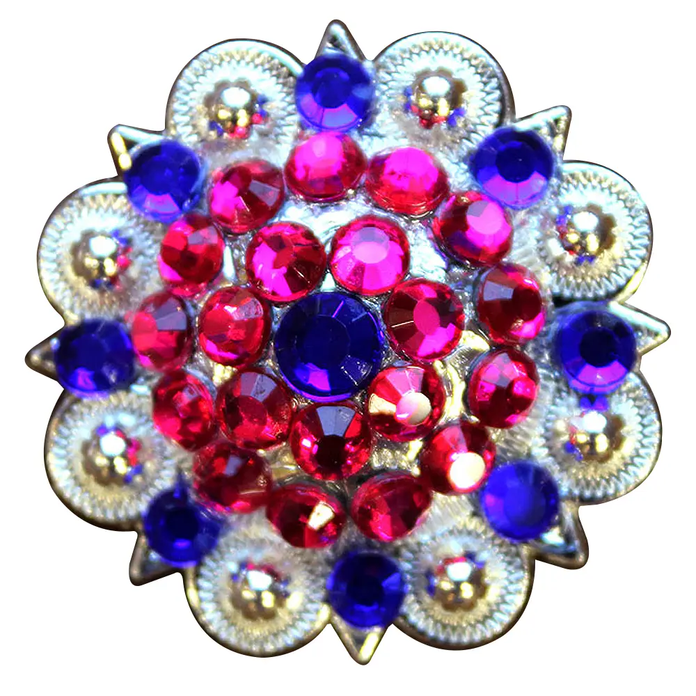 HILASON Blue Pink Crystal 1-1/4In Berry Headstall Saddle | Slotted Conchos Leather Screw Back