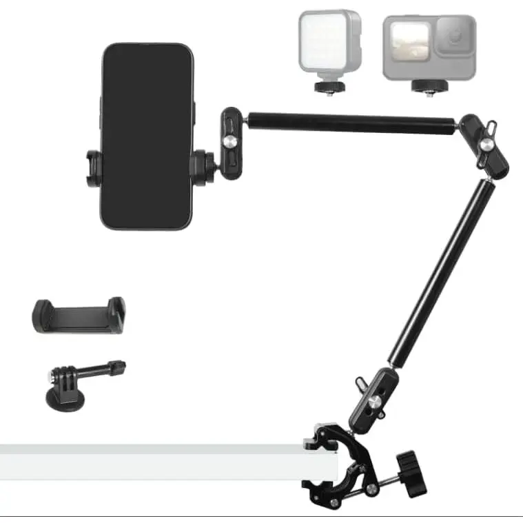 22" Magic Arm with Super Clamp Overhead Camera Mount for Camera, 1/4" Threads Adjustable Desktop Stand Holder Compatible with Phone Microphone Webcam Action Camera Video Light