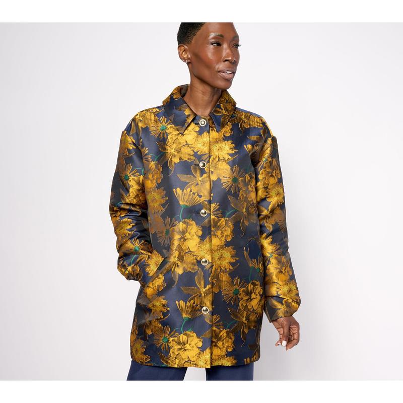 Isaac Mizrahi Live! Woven Floral Jacquard Jacket w/ Fleece Lining