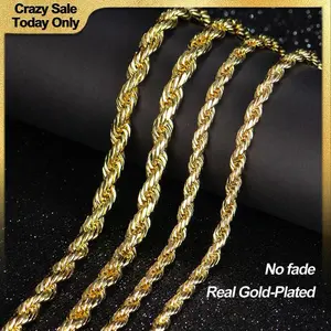14K Real Gold-Plated Rope Chain Necklace for Men and Women,Upgraded Shine, Faceted Cut, Tarnish-Free, 6mm/8mm, 22"/24" Jewelry