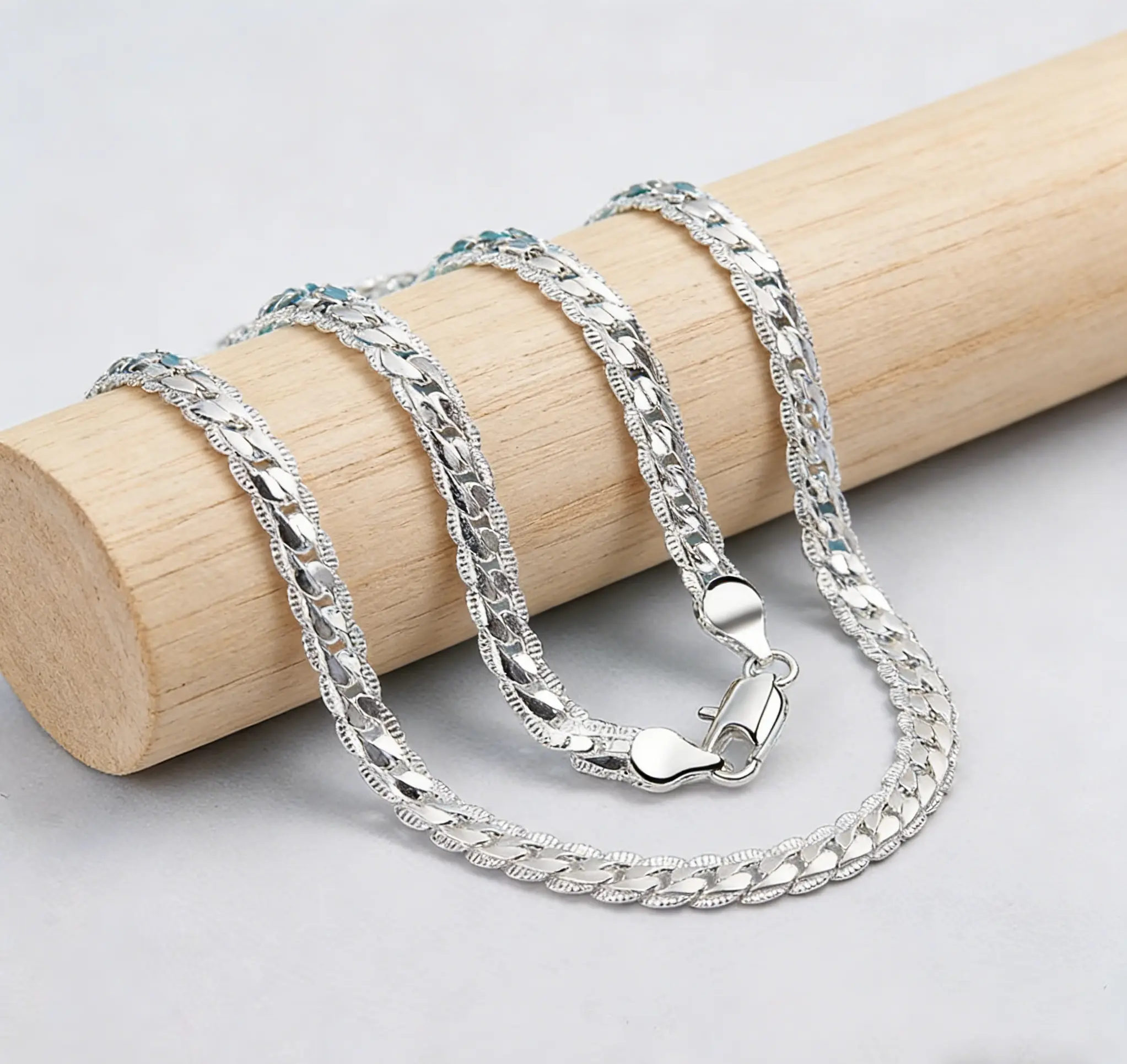 Unisex 6mm Thick Silver Plated Full Side Chain Necklace - 50-60cm Length, Interlocking Textured Links, Lobster Clasp, Secure Clasp Fit, Classic Elegant Fashion Jewelry for Daily Wear & Gifting, Chain & Link, Male, Twisted Links