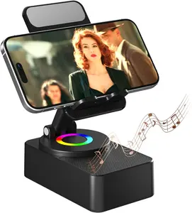 Cell Phone Stand with Wireless Bluetooth Speaker, LED Light, Anti-Slip Base, Surround Sound, Desk Holder Compatible with iPhone, iPad, Android, for Home & Daily Use