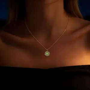 Dearmay Gold Irregular Heart Coin Necklace, Dual Color Enamel Pendant with Glow Effect, Colorful Statement Charm Necklace, Trendy Fashion Jewelry, Cute Gift for Women Girls Valentine's Day Gift