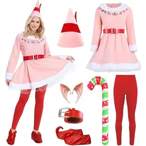 Esiaphia Elf Costume Christmas Dress Belt Pants Balloons Holiday Party Outfits for Adults Couples (Pink, Large) : Clothing, Shoes & Jewelry