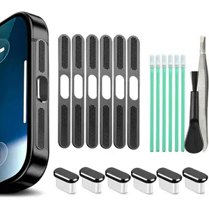 USB C Port Cover Dust Plug, 6 Pack Type C  Port Plug Cover with Speaker Dust Cover Phone Accessories for  17 Pro Max Port Protection Dust Cover (Black, for 17 Pro Max)