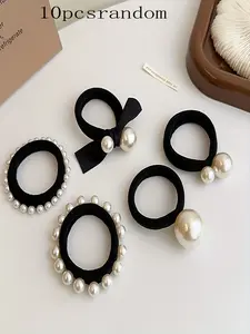 High Elasticity Seamless Hair Tie Set, Fashionable Butterfly Knot & Faux Pearl Details, Unisex Rubber Bands for Teens & Adults