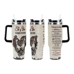 Spanish Love Quote 40oz Tumbler - "Tú y Yo Podemos Con Esto" Romantic Stainless Steel Tumbler with Handle & Straw, Couple & Valentine's Day Gift, Te Amo Insulated Cup
