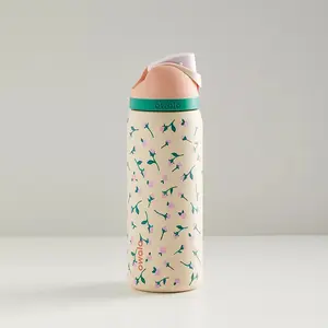 Owala FreeSip 32oz Stainless Steel Insulated Water Bottle, Beige Cherry Blossom Design with Straw, Leakproof Thermal Sports Drink Flask for Outdoor Travel Drinkware Tumbler Portable Mug Bottled