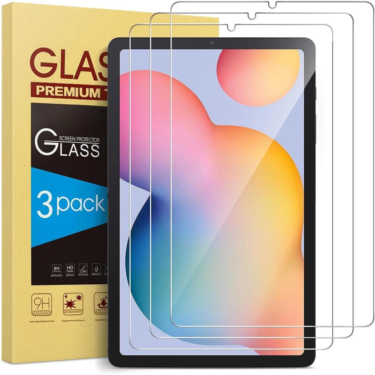 Screen Protector work for Samsung Galaxy Tab S6 Lite 10.4 Inch(2024/2022/2020), 3 Pack 9H Hardness Tempered Glass with S Pen Compatible, Scratch Resistant, Case Friendly