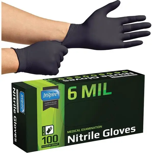 Inspire Black Nitrile Gloves HEAVY DUTY 6 Mil Nitrile Chemical Resistant Medical Cooking Cleaning Disposable Black Gloves backtoschool