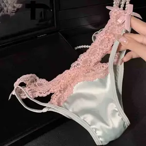 3 Pieces 13.98 Forever Hot French Style Rose Pink Satin Panties  Lace Edge Bow Sexy Triangle Panties