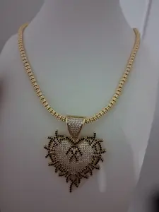 Square Chain 16  with Iced Heart Pendant – 14K Gold Plated