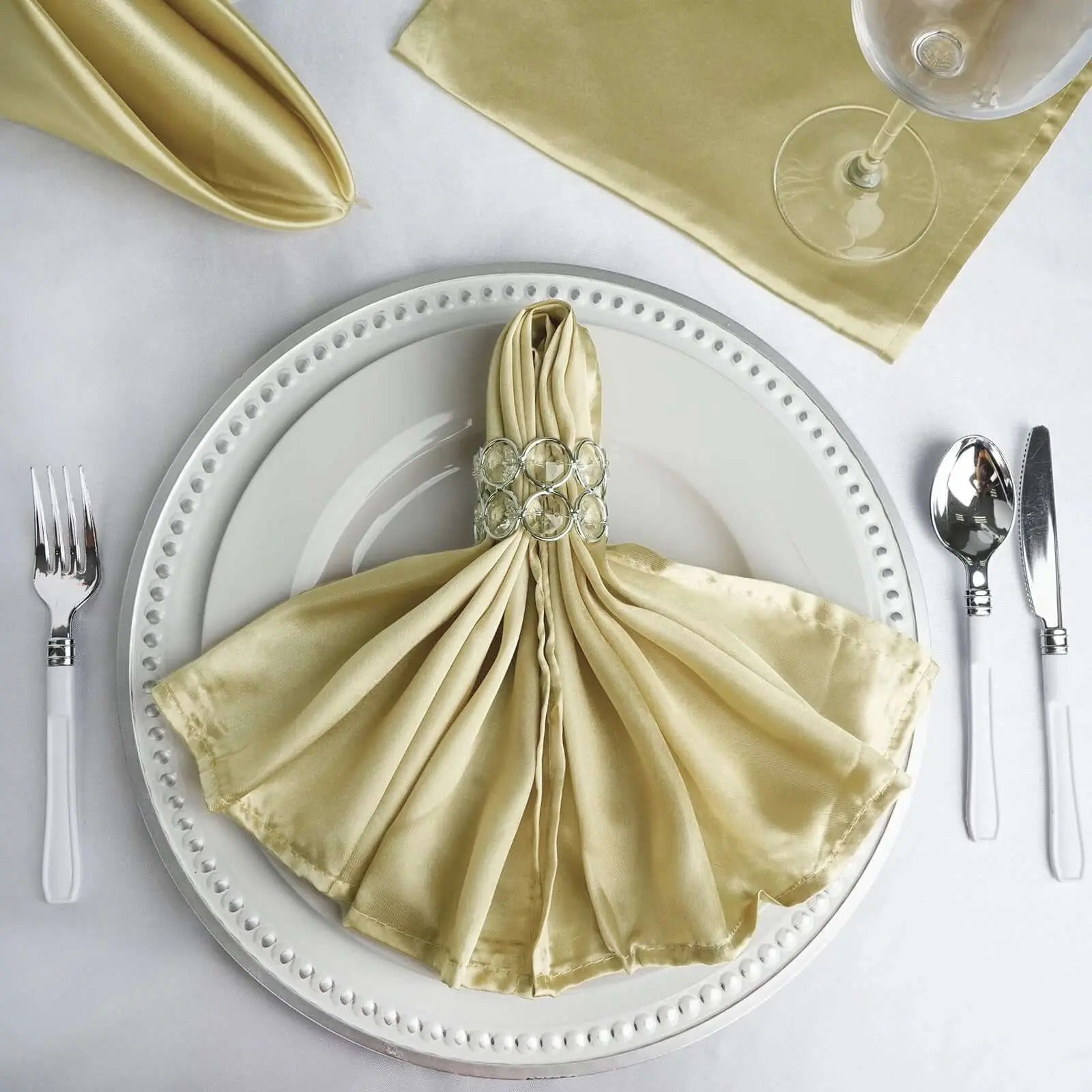 5 Pack Champagne Satin 20"x20" Tableware Napkins - Luxurious Shine, Smooth Texture, Restaurant Style Dinner Napkins, Restaurant Style Napkins