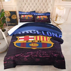 Barcelona Football Club printed pattern bedding set, including 1 blanket and 1 or 2 pillowcases without pillowcases, soft children's and adult bedroom decoration gifts, Soft Bedding Sets