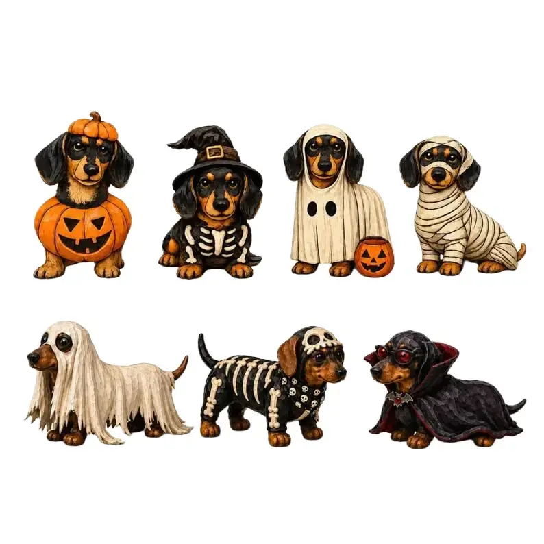 Dachshund Halloween Wooden Block Decor, Pumpkin Ghost Witch Mummy Dog Figurines, Spooky Fall Shelf Decor, Dachshund Lover Gift