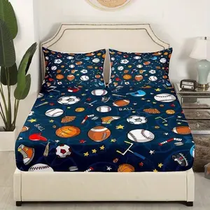 3-Piece Sports Theme 3D Basketball Bedding Set, Breathable Deep Pocket Fitted Sheet & Pillowcases, Unisex Room Decor Gift