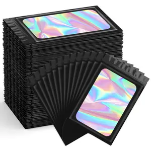 300 Pack Smell Proof Resealable Bags for Food Storage,Holographic Bags 4x6 Black Mylar Clear Bag Packaging Bags for Edibles,Scent Proof Bags for Cookies,Zip Foil Pouch Bags for Small Business