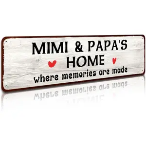 Rustic Metal Tin Sign, Mimi and Papa's House Sign, Where Memories are Made, Distressed Style, Gift for Grandparents, Indoor Outdoor, 4x16 Inch