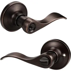 Oil Rubbed Bronze Keyes Entry Door Locks With Wave Handle Lever, 1 Pack