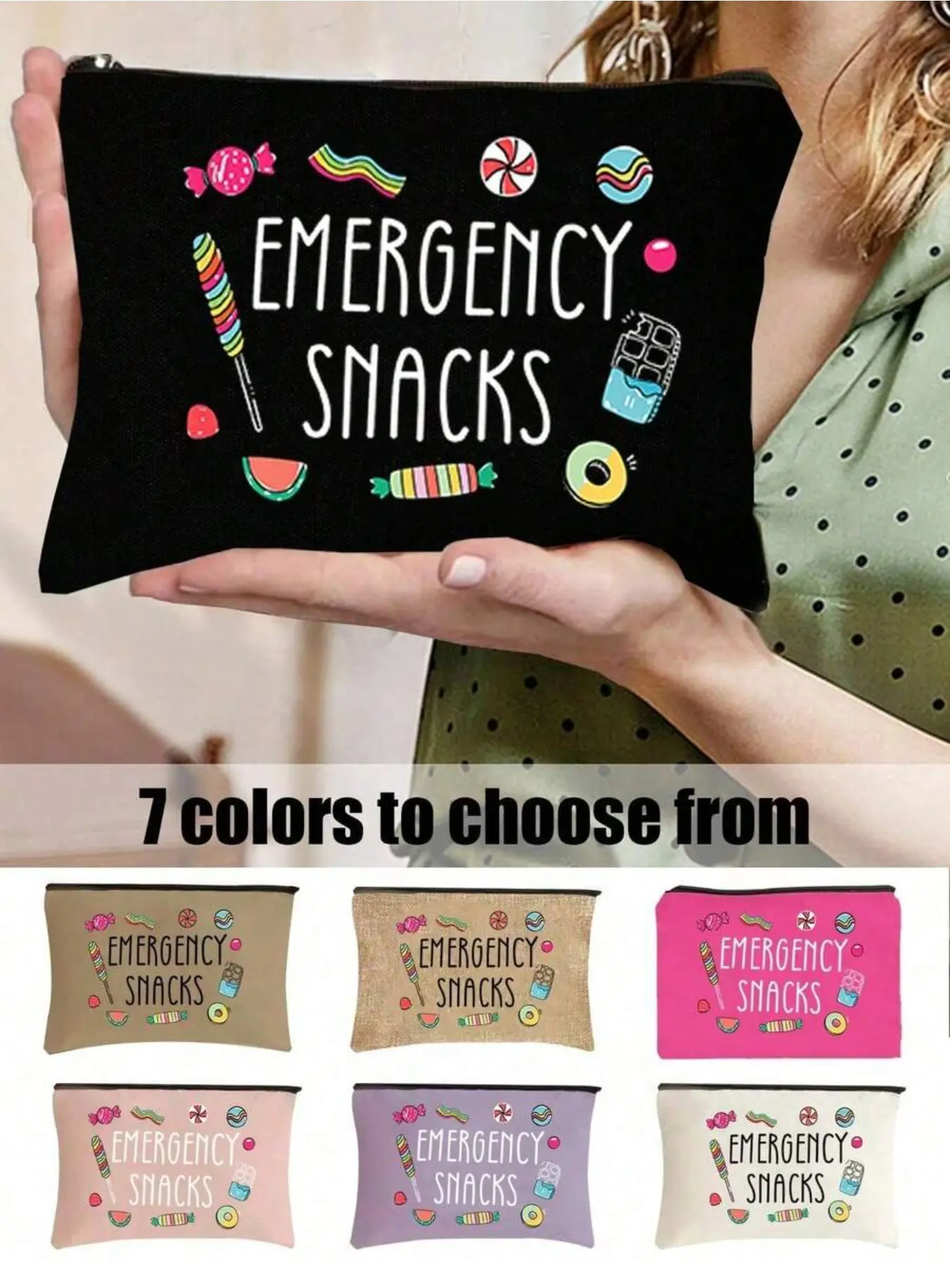 Emergency Snack Letter Print Storage Bag, Makeup Pouch, Cosmetic Pouch, Organizer, Coin Purse, Gift Bag for Mother, Teacher, Friend, Nurse, Girlfriend